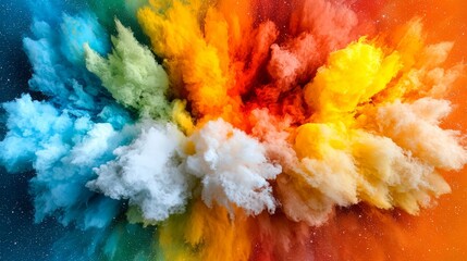 Aufkleber - Colorful explosion of smoke and fire with a rainbow of colors. The colors are vibrant and bright, creating a sense of energy and excitement. The smoke and fire seem to be dancing