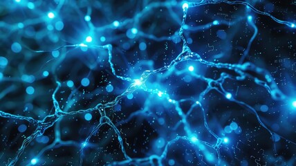 Poster - Explore the captivating blue organic communication network, showcasing luminous data lights and intricate patterns in a futuristic digital realm.