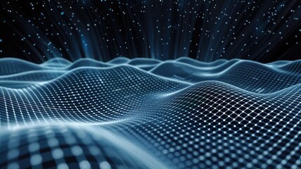 Poster - This abstract image features a dynamic grid landscape, symbolizing a futuristic perspective. The visualization blends technology and design, creating a sense of movement and depth.