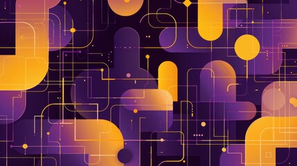 Poster - Discover a vibrant abstract design featuring geometric shapes in yellow and purple. Ideal for modern projects needing a creative digital background.
