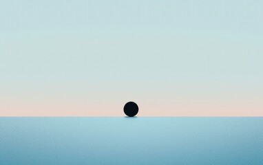 Poster - Black Sphere Hovering Above Light Blue Textured Surface Against Pink And Blue Gradient Background