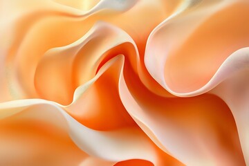 Poster - Soft peach and cream colored fabric waves create gentle flowing curves and folds in abstract macro photography composition, highlighting delicate texture and light.