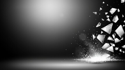 Wall Mural - a black and white background with shattered glass pieces scattered across it the glass pieces are of