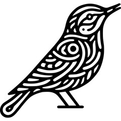 Poster - Stylized bird illustration features decorative bird in black and white design. Ornate bird illustration showcases intricate patterns and artistic flair in monochrome