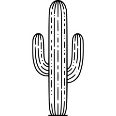 Poster - Cactus Illustration: Black and White Cactus Drawing with Two Arms and Vertical Lines. Simple Cactus Outline in Black and White Style for Desert Plant Illustration