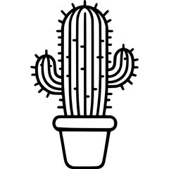 Poster - Cactus in pot illustration shows a potted cactus plant with spines and ribbed texture in a simple black and white line drawing style as decorative plant