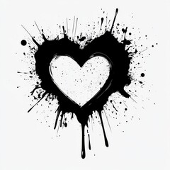 Aufkleber - Abstract Black Ink Splatter Heart: Expressive Love and Artistic Grunge on White Canvas 