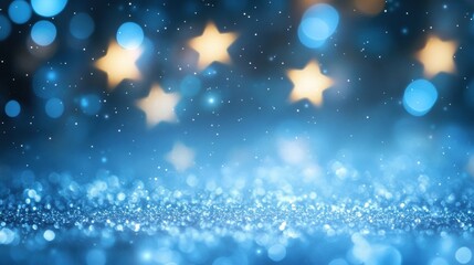 Wall Mural - festive starry sky background with blue light bokeh. new year and christmas concept