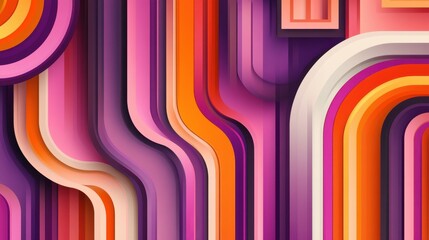 Poster - Abstract geometric background featuring overlapping purple, orange, and pink rectangular shapes with rounded corners in a layered pattern.