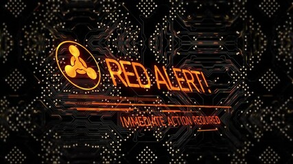 Poster - Red alert animation flashing over digital circuit board, immediate action required