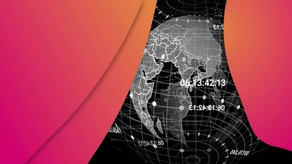 Aufkleber - Animation of abstract globe with data points over vibrant pink and orange shapes