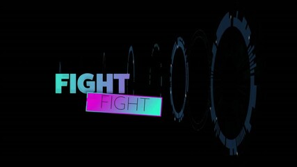Poster - Bold colored fight text with circular animation patterns on black background