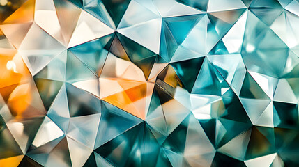 Poster - Collection of small pieces of glass with polygonal visual motifs captured in a creative arrangement showcasing light and color reflections.