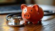 © nugroho - Piggy bank and stethoscope on wooden table