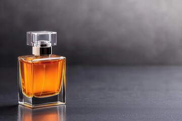 Poster - Sophisticated Perfume Bottle on a Reflective Black Surface with Soft Light Glow