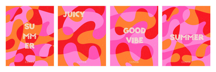 Fototapete - Set of abstract backgrounds with liquid shapes. Multicolored fluid graphics, summer layout, minimal packaging design, trendy curve cover art. Vector illustration. Print for advertising, promotions
