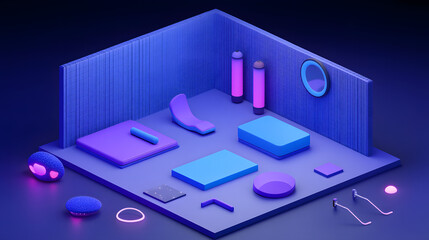 Poster - A stylish room decorated with a blue and purple color scheme featuring modern furniture and creative design elements for a cozy and relaxing atmosphere.