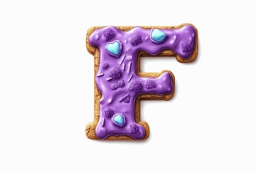 Aufkleber - Letter F designed with cookies with oozing purple sugar coating on the surface isolated on white background