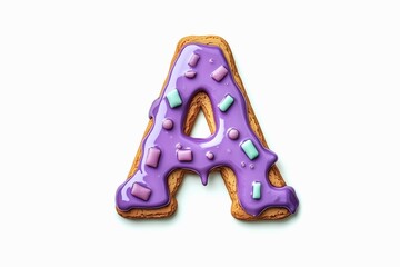 Aufkleber - Letter A designed with cookies with oozing purple sugar coating on the surface isolated on white background