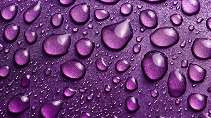 Poster - Close-Up of Purple Water Drops on Smooth Surface in High Quality