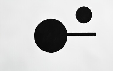 Poster - Two black textured circles and horizontal line against a white background