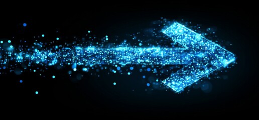 Aufkleber - Blue arrow background technology digital and speed concept for web banner, poster, or presentation design. Abstract blue glow arrows on a dark grid backdrop with a copy space area
