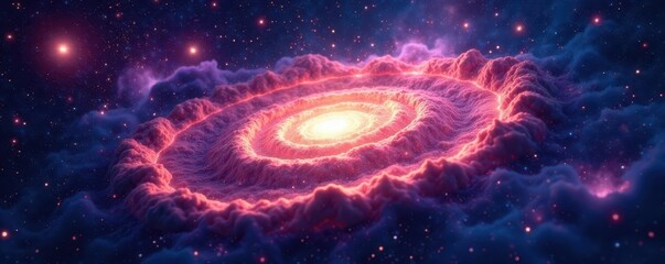 Wall Mural - Cosmic mandala, swirling nebulae, vibrant shooting stars, blue, whirlpool