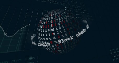 Poster - Binary code and financial graphs in dark theme with blockchain data animation