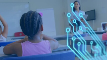 Poster - In school, children learning with digital circuit animation overlay in classroom