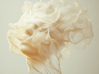 Aufkleber - delicate sculpture of face is enveloped flowing, translucent fabric, creating ethereal and dreamlike appearance. soft, light material swirls around serene expression, evoking sense of calm and