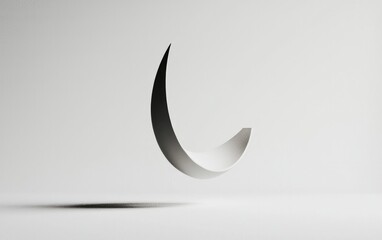 Poster - Abstract Black Crescent Shape on White Background With Subtle Grain Texture