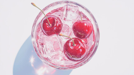 Poster - Refreshing cherry smoothie in glass with ice cubes - perfect summer beverage concept