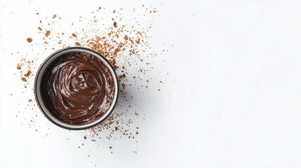 Poster - Elegant chocolate ganache in a bowl with artistic cocoa powder splash for culinary design