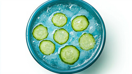 Poster - Refreshing gin and tonic with cucumber slices in a blue glass for summer cocktail inspiration