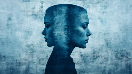 Poster - Artistic representation of a person casting a shadow on a wall with striking symmetry in a creative urban setting.
