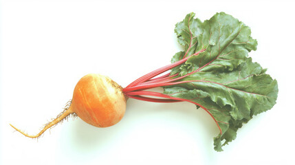 Aufkleber - Fresh golden beets with greens on white background for culinary and healthy living concepts