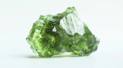 Poster - Realistic raw moldavite and green crystal on white background for mineral collection