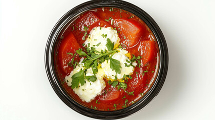 Poster - Delicious roasted red pepper soup with fresh herbs and creamy garnish