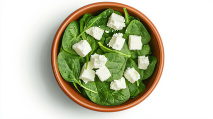Poster - Fresh spinach and feta cheese in a ceramic bowl for healthy eating