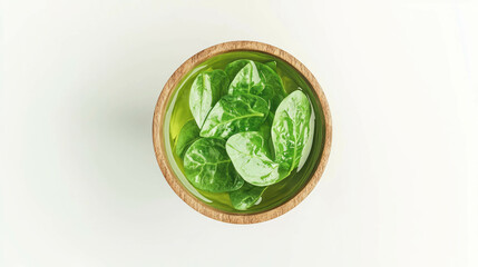 Poster - Fresh spinach leaves in wooden bowl for healthy eating and natural living concepts