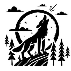  wolf howling at the moon silhouette