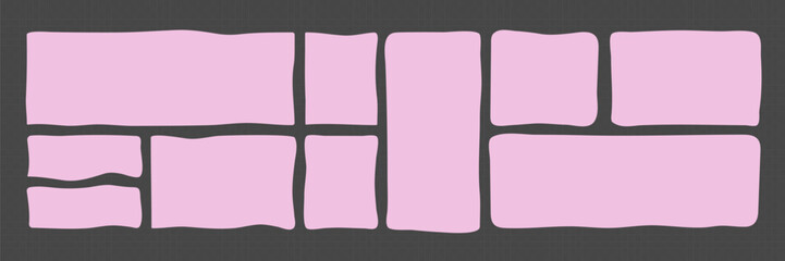 Fototapete - Set of Pink Deform Shapes. Asymmetry Rectangle Boxes on black background