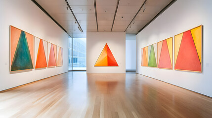 Poster - Room decorated with colorful triangle art displayed on the wall creating a vibrant atmosphere of creativity and artistic expression.