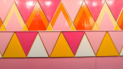 Poster - Wall adorned with a variety of colorful triangles creating an eye-catching abstract display that enhances the interior space aesthetically.