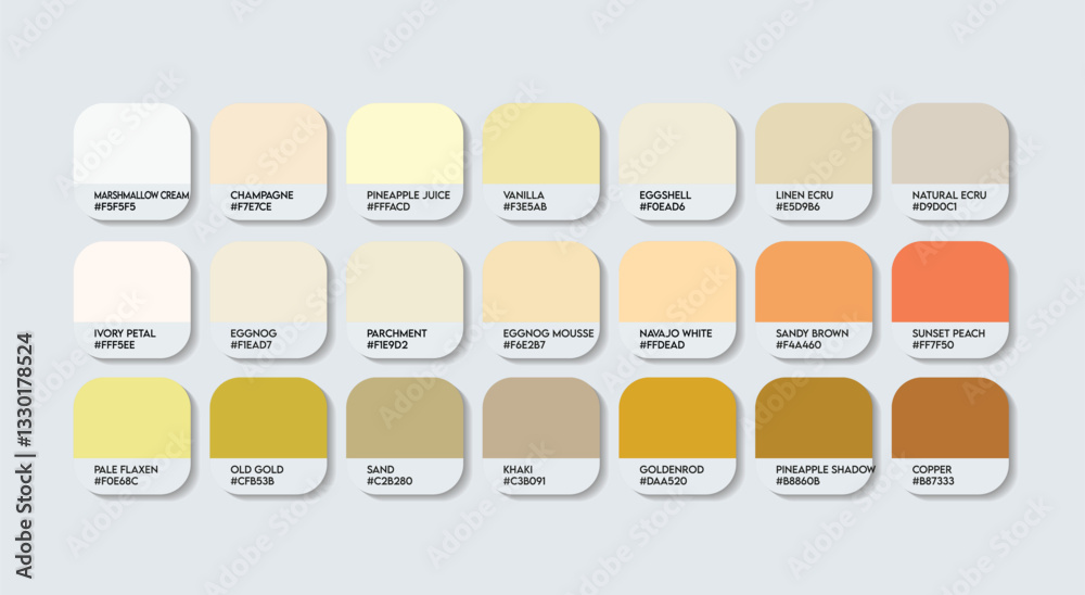Cream Color Palette with Color Names. Catalog Samples Cream with RGB ...