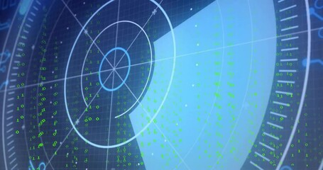 Poster - Displaying circular grid, radar screen with green data points and animation lines