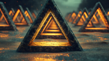 Poster - A stunning triangle with a glowing light emitting a soft radiance creating an artistic and dreamlike atmosphere in any space.