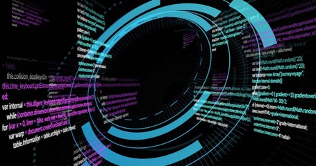 Poster - In school, animation of rotating digital code with blue and purple elements