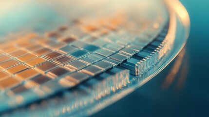 Poster - Close-up of futuristic silicon chip with crystallic surface and grid pattern