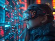 © Chanawat - Boy in AI-powered smart glasses with an interactive HUD stands in a futuristic school. The scene feels exciting and visionary, perfect for content on future education, AI innovation or smart tech ads.